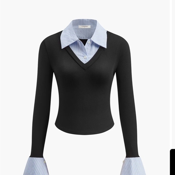 Commense Tops - Commense Black and Blue Layered Top